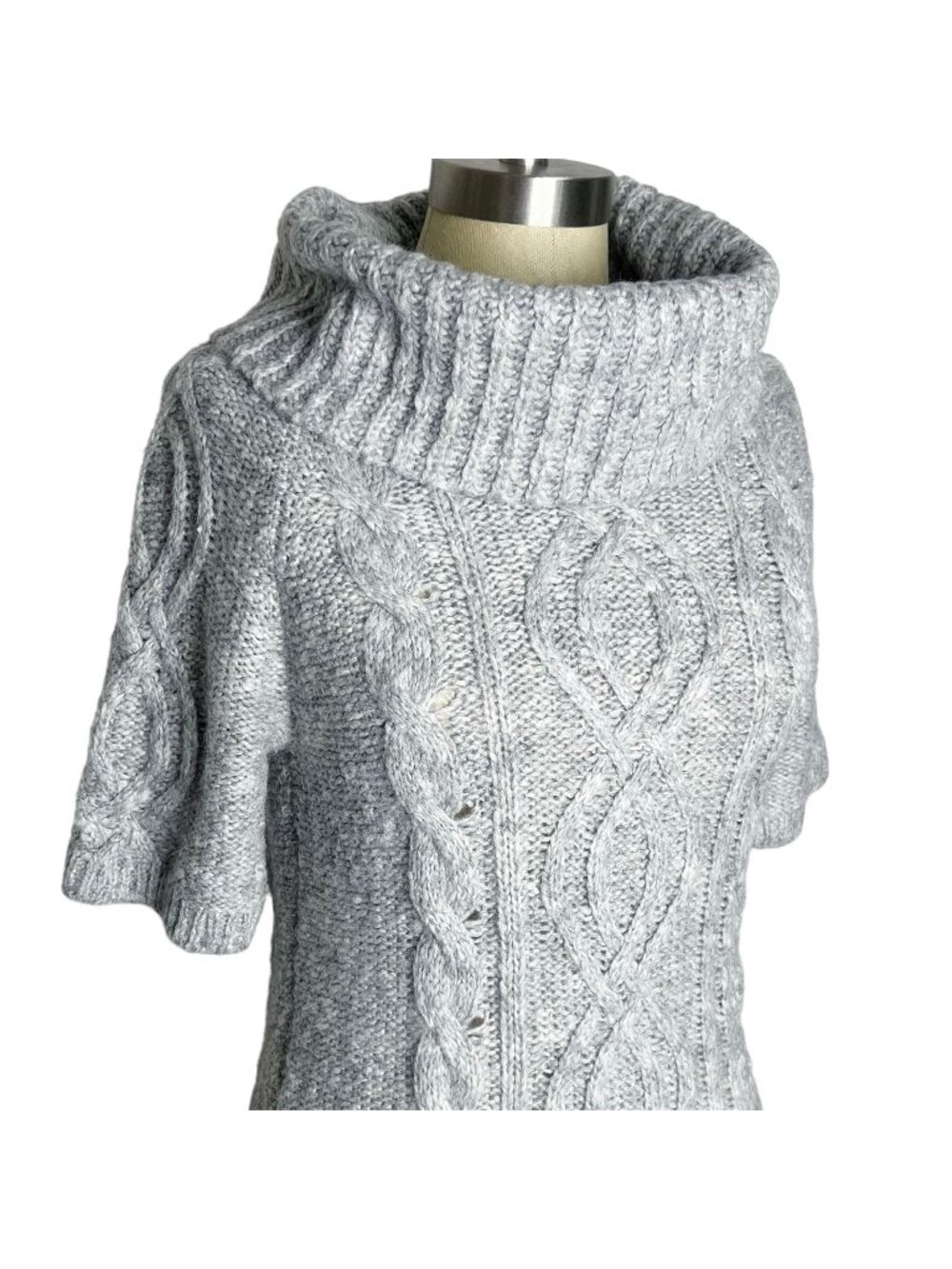 Old Navy Sweater Dress Womens Size M Grey Cable Knit Wool Blend Turtleneck